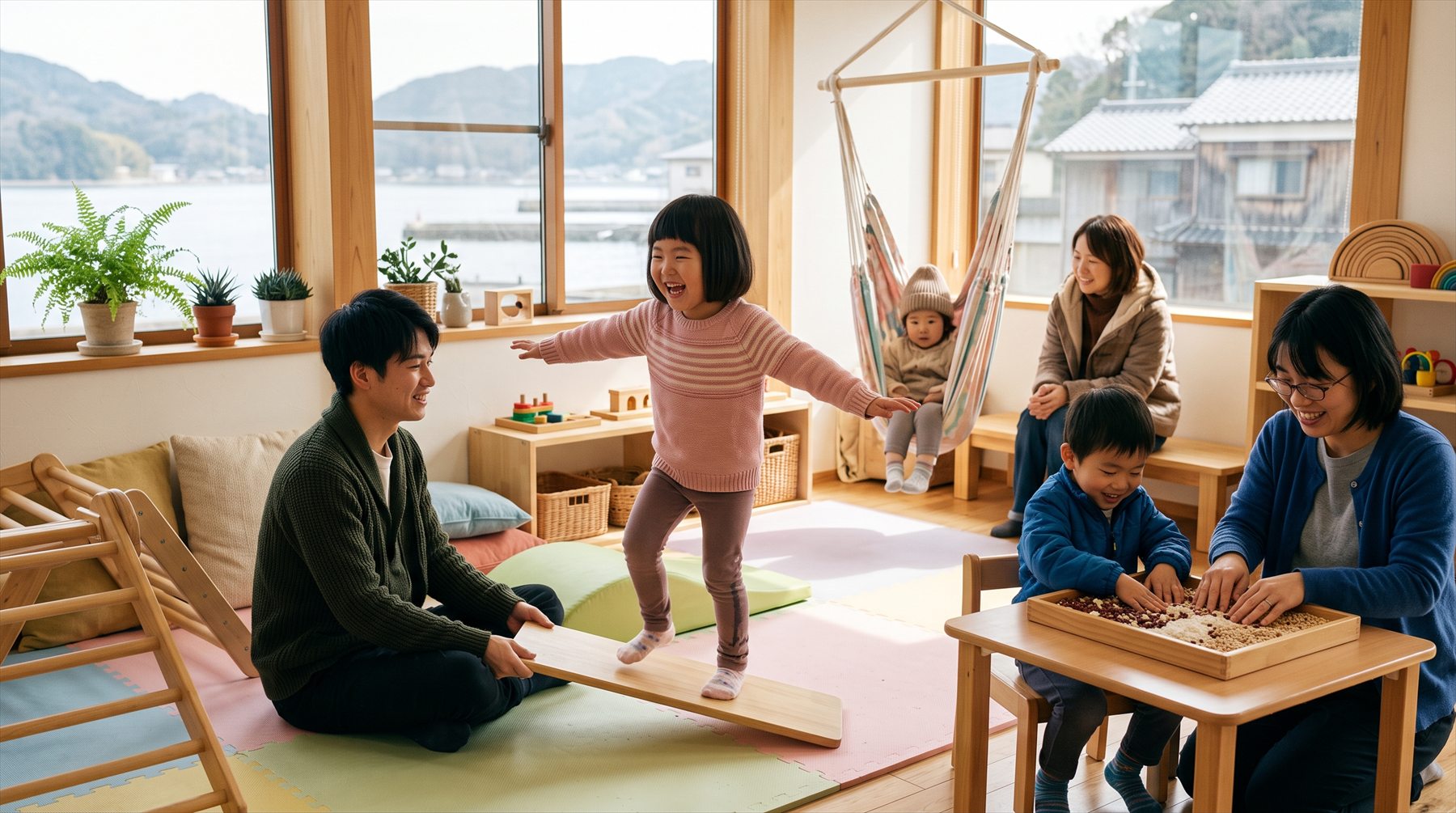 発達支援の場でバランスボードに乗るこども